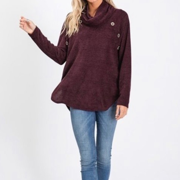 Callie- burgundy cowl sweater top with buttons - Picture 6 of 8